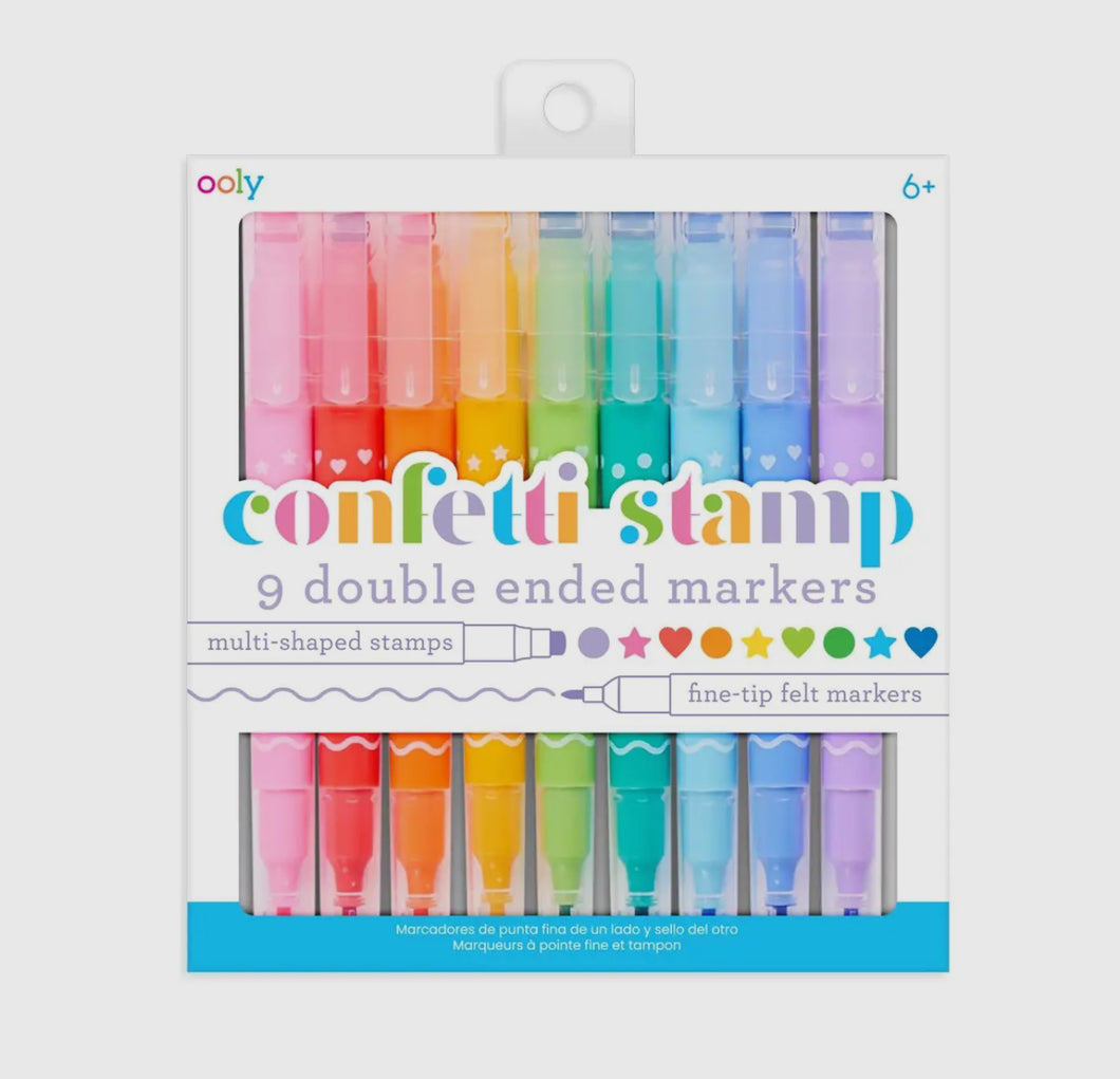 Confetti Stamp Double-Ended Markers - Set of 9