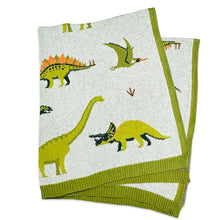 Load image into Gallery viewer, Organic Jacquard Sweater Knit Baby Blanket- Green Dinosaur Viverano Organics
