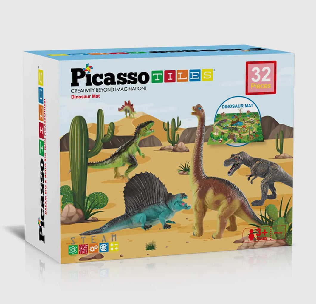 PicassoTiles 32pcs Dinosaur Action Figures Toy Set