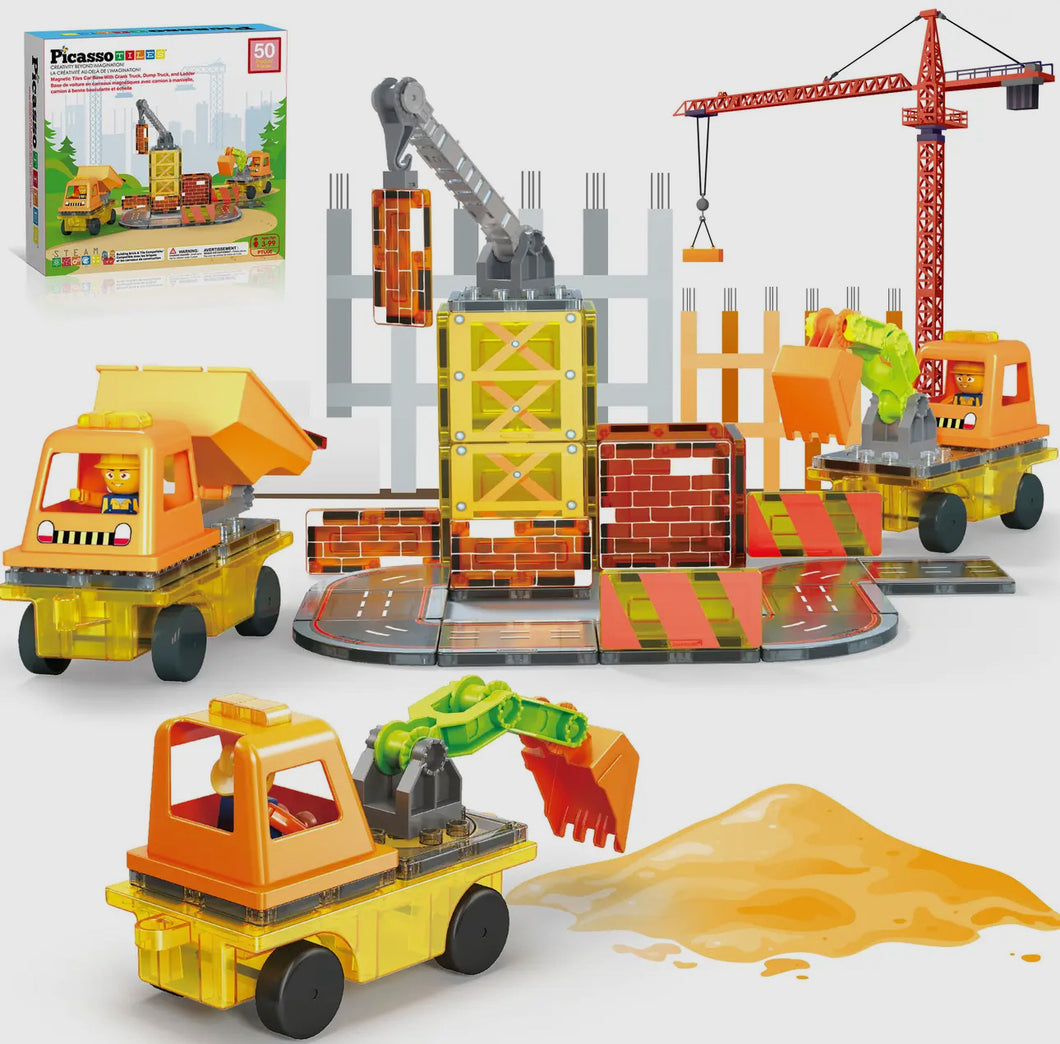 PicassoTiles 50pc Construction Magnetic Tile Building Set