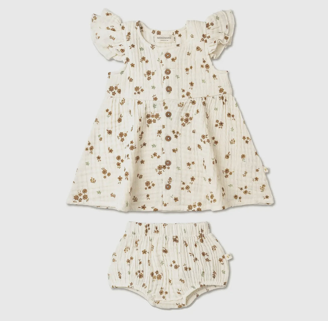 Organic Button Flutter Dress Set - Bohemia