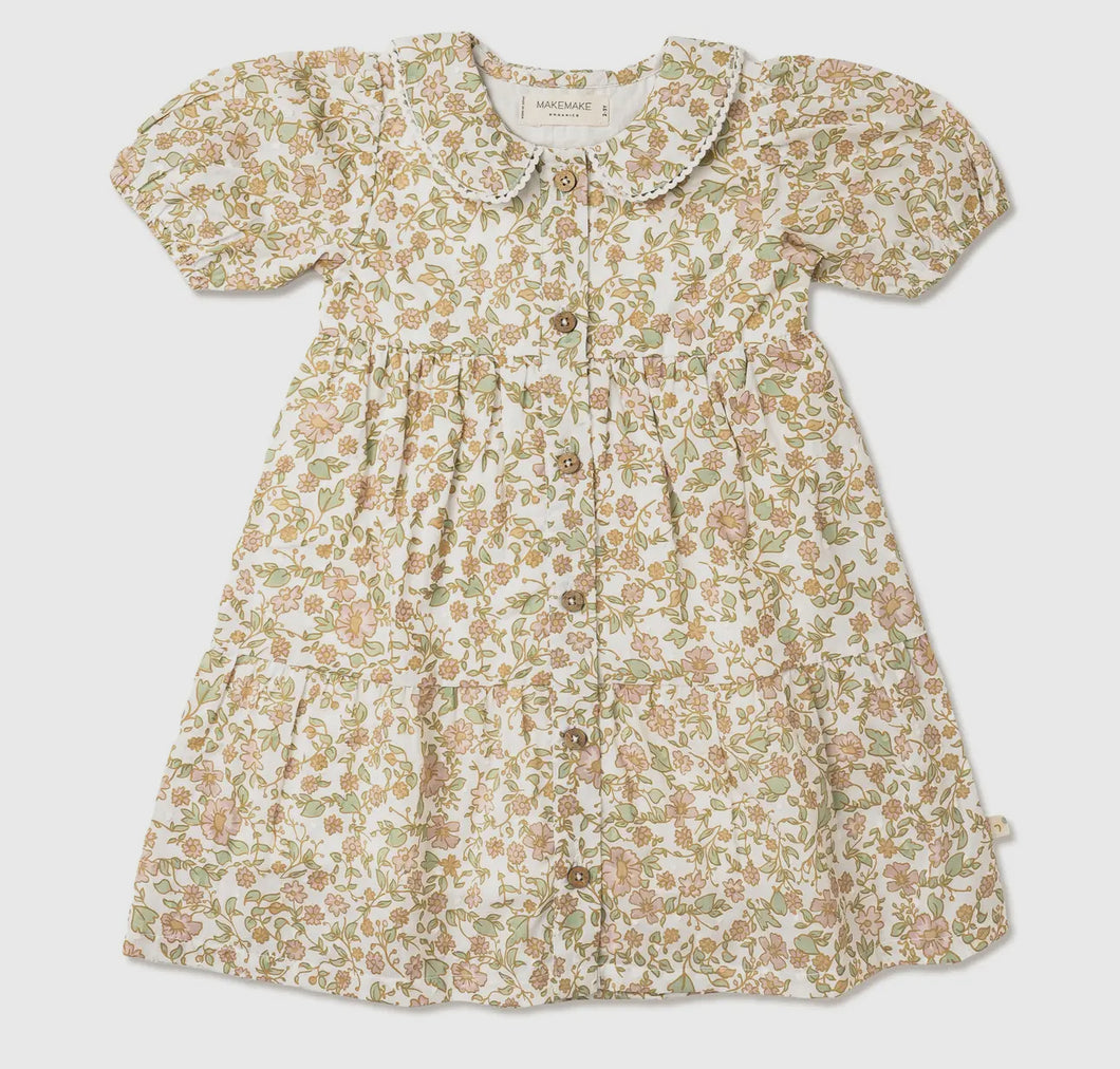 Organic Puff Sleeve Collar Dress Set- Tuscan Bloom