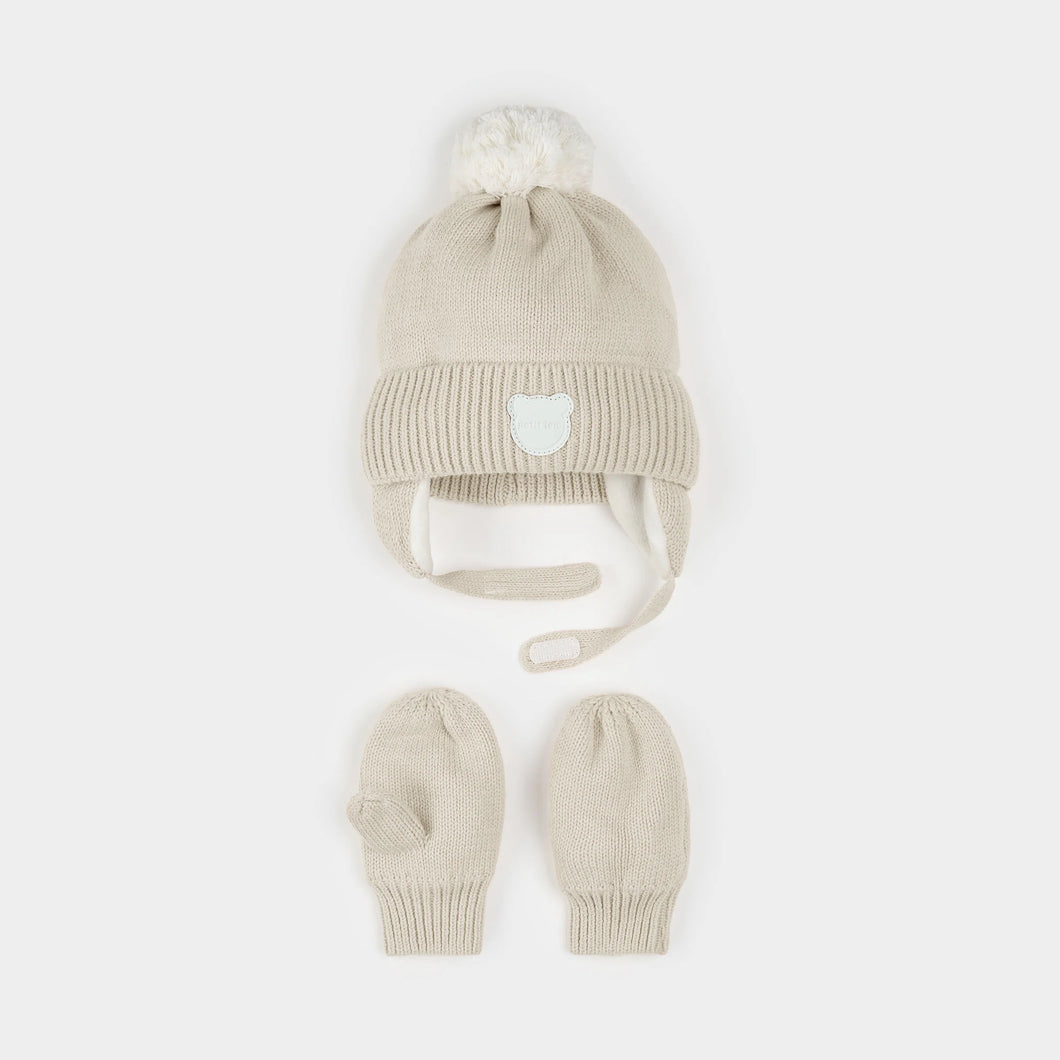 Light Taupe Winter Hat and Mitts