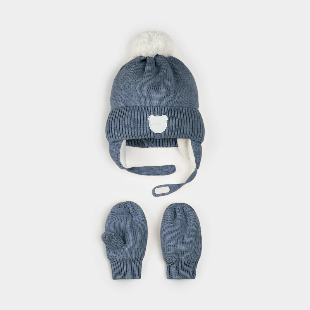 Dusty Blue Winter Hat and Mitts