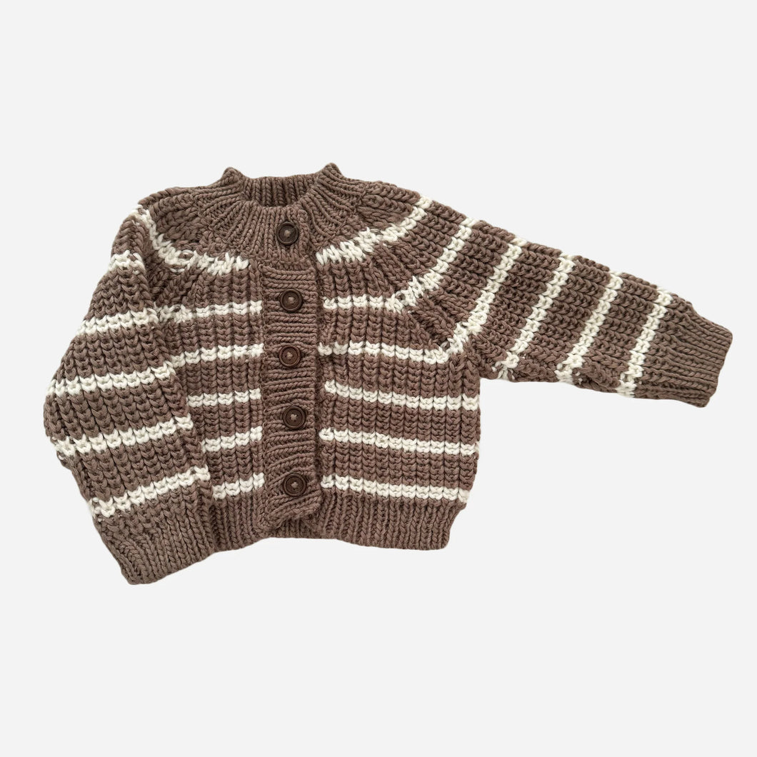 Rib Knit Stripe Cardigan Tan