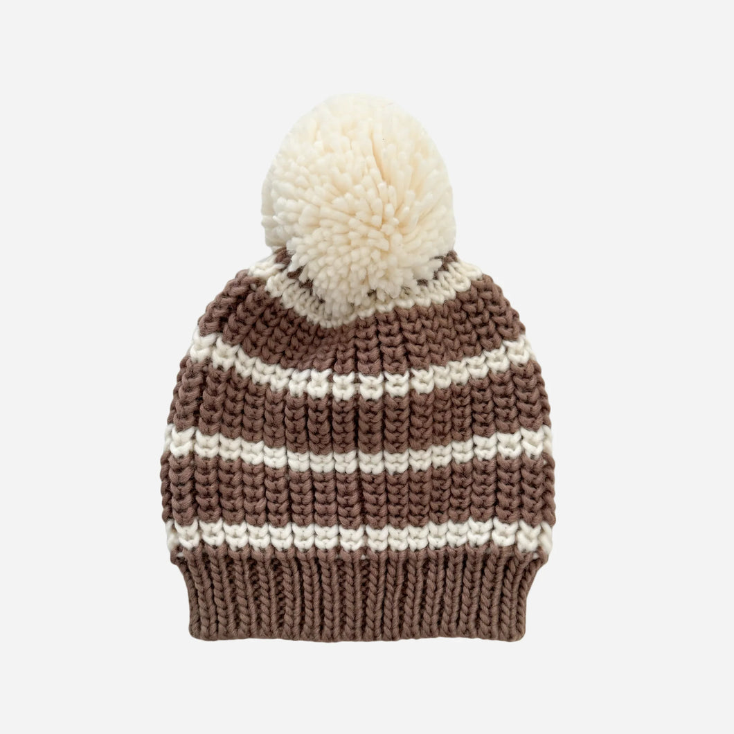 Rib Knit Stripe Hat Tan Beanie