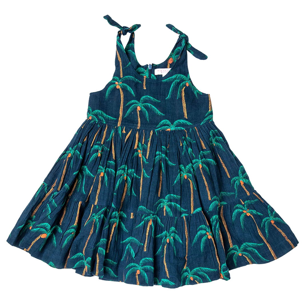 Navy Palm Trees Taylor Dress