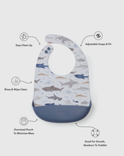 Load image into Gallery viewer, Silicone Bib- Smiley Sharks
