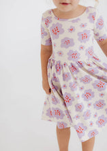 Load image into Gallery viewer, Short Sleeve Twirl Dress in Lavender Blooms
